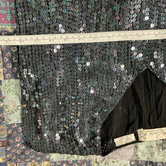 Vintage Rina Z Top Womens L Sequin Beaded V-neck Cap Sleeve 80s Silk Blouse - Picture 4 of 8